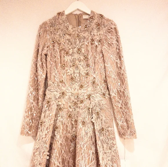 Dress Wedding Gown Celine Moreau French Tailor Beige Color Beaded Maxi  Floor NWT